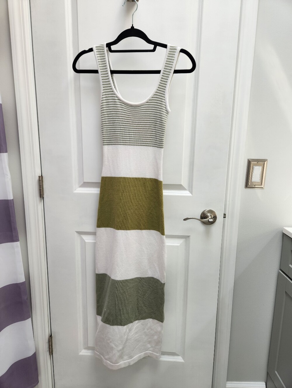 Lulus Green & White Stripe Midi Sweater Dress